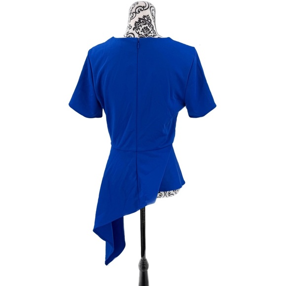 Vince Camuto Crepe Ponte Dramatic Asymmetrical Peplum Royal Blue Boss Babe Top - Picture 8 of 10